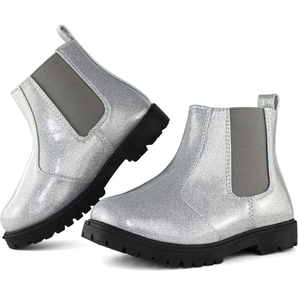 Tobfis Girls Silver Glittery Pull on Rain Boots - Picture 1 of 8